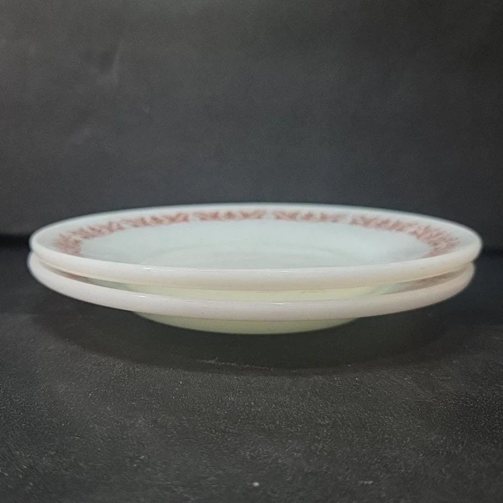 Anchor Hocking Milk Glass Salad Plates #947, Set of 2 Copper Filigree Dinnerware